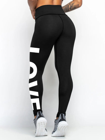 Printed "LOVE" High Waist Tummy Control Fitness Leggings