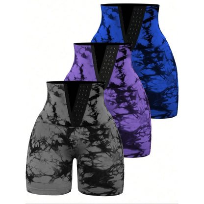 Tie-Dyed Wide-Waist Slim Fit Fitness Shorts