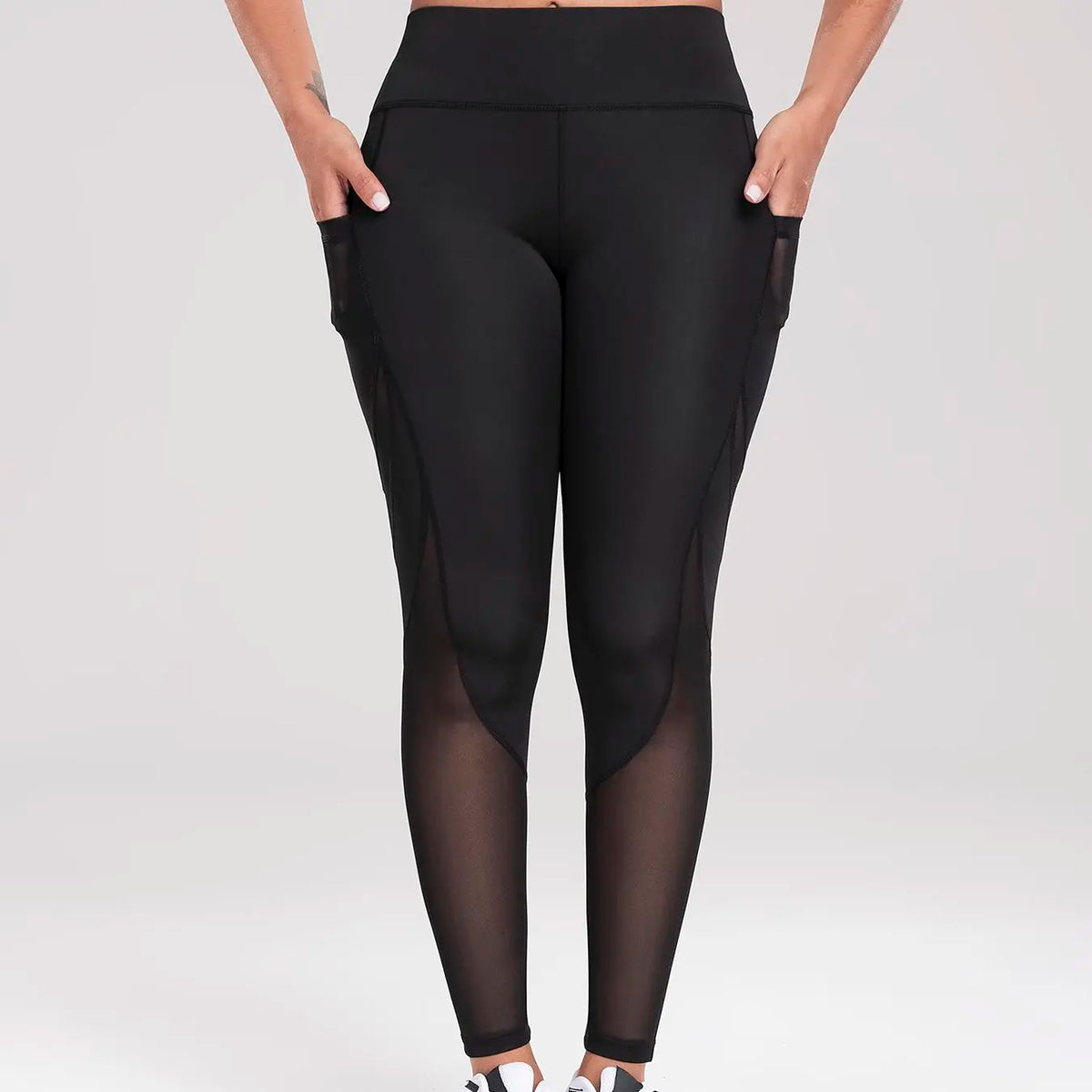 Solid Contrast Mesh Pocket Fitness Leggings