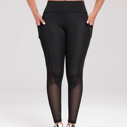 Solid Contrast Mesh Pocket Fitness Leggings
