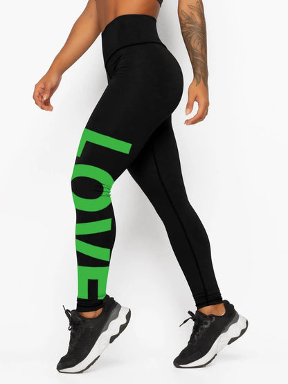 Printed "LOVE" High Waist Tummy Control Fitness Leggings