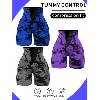 Tie-Dyed Wide-Waist Slim Fit Fitness Shorts