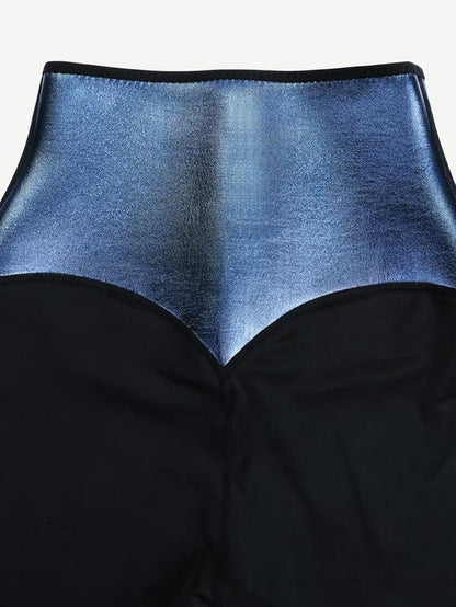 Blue Neoprene Sauna Tummy Control Leggings