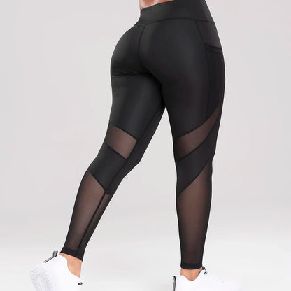 Solid Contrast Mesh Pocket Fitness Leggings