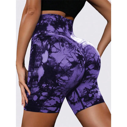 Tie-Dyed Wide-Waist Slim Fit Fitness Shorts