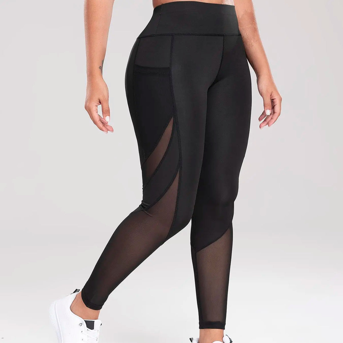 Solid Contrast Mesh Pocket Fitness Leggings