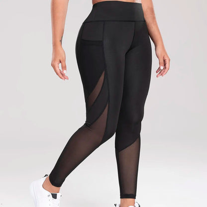 Solid Contrast Mesh Pocket Fitness Leggings